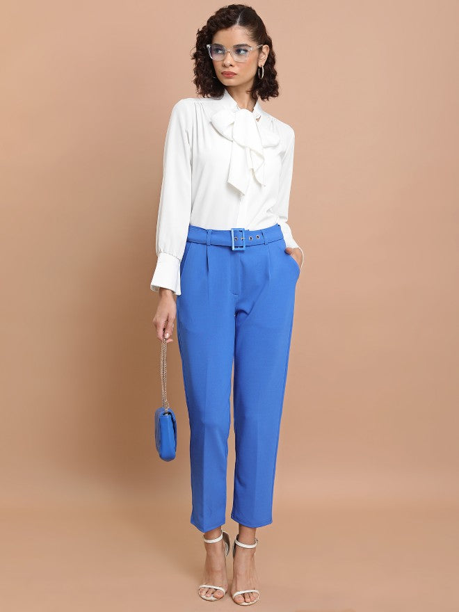 Ketch Women Blue Solid Slim Fit Casual Trouser - Blue - Image 2