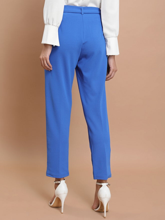 Ketch Women Blue Solid Slim Fit Casual Trouser - Blue - Image 3