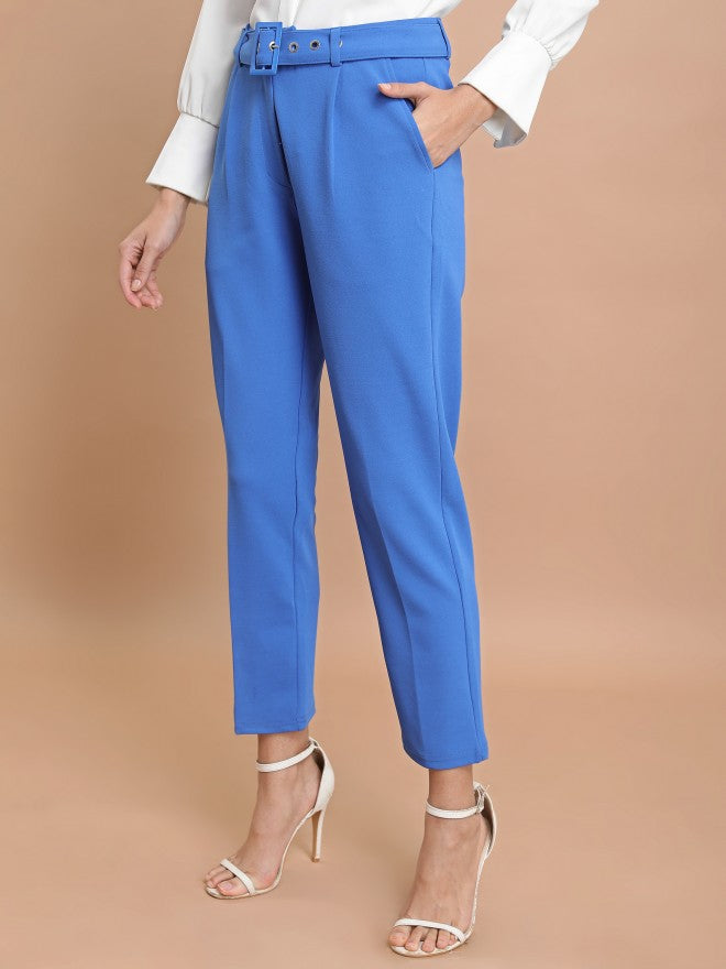 Ketch Women Blue Solid Slim Fit Casual Trouser - Blue - Image 4