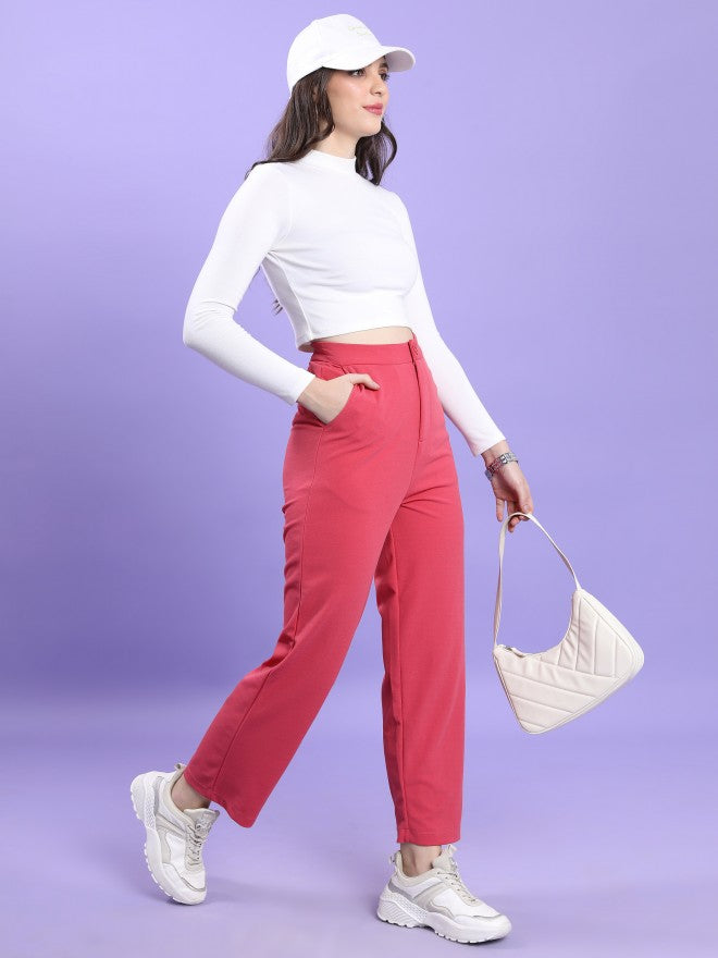 Ketch Women Coral Solid Regular Fit Casual Trouser - Coral - Image 2