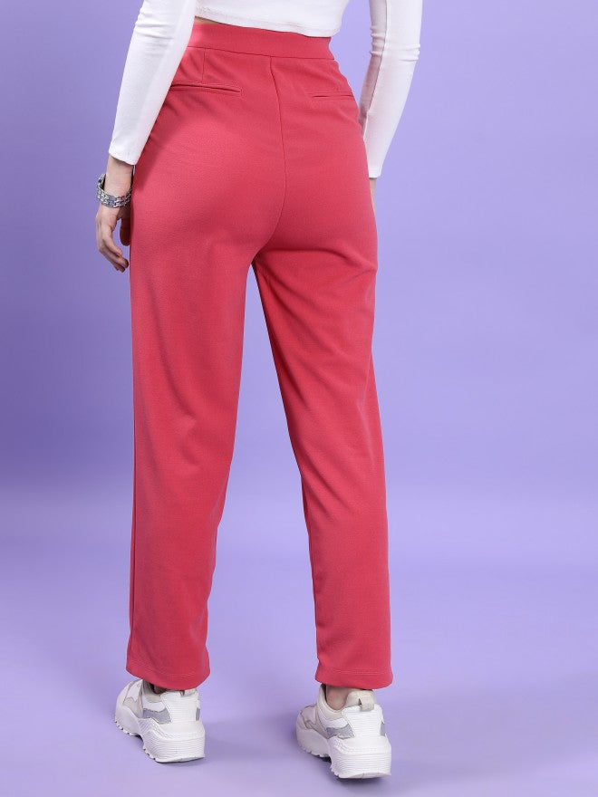 Ketch Women Coral Solid Regular Fit Casual Trouser - Coral - Image 3