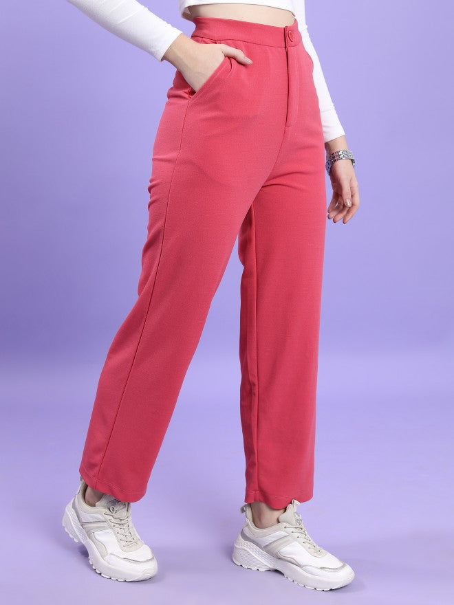 Ketch Women Coral Solid Regular Fit Casual Trouser - Coral - Image 6