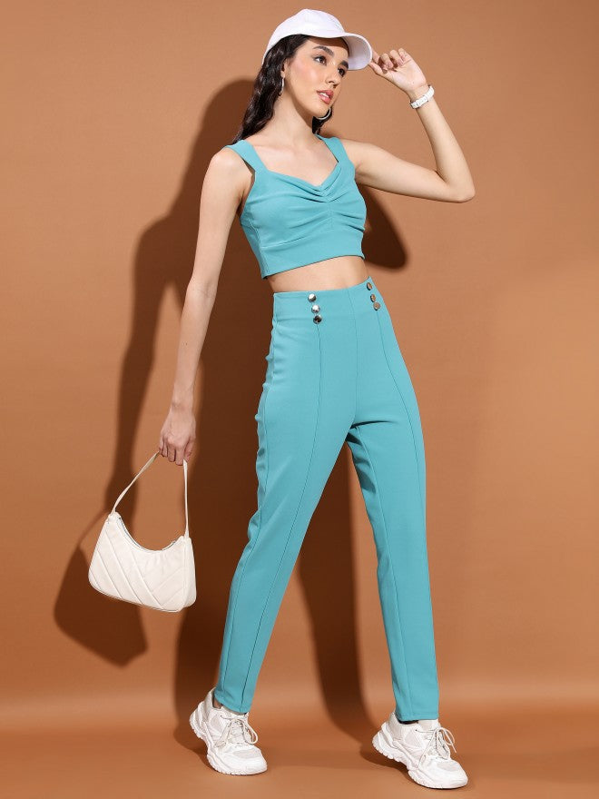 Ketch Women Sea Green Solid Slim Fit Casual Trouser - Sage - Image 2