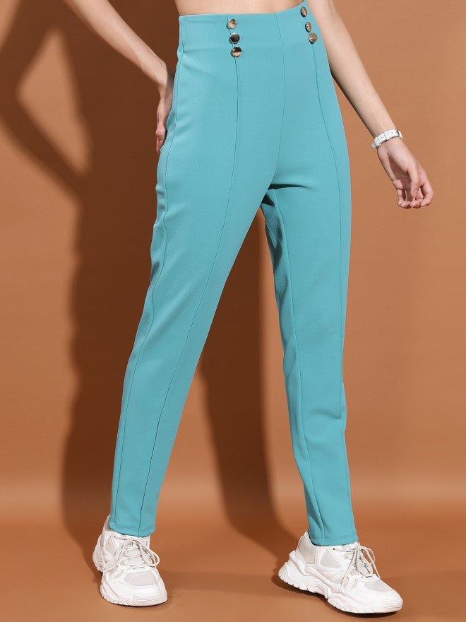Ketch Women Sea Green Solid Slim Fit Casual Trouser - Sage - Image 6