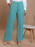 Ketch Women Sea Green Solid Flared Casual Trouser - Sage - Image 1