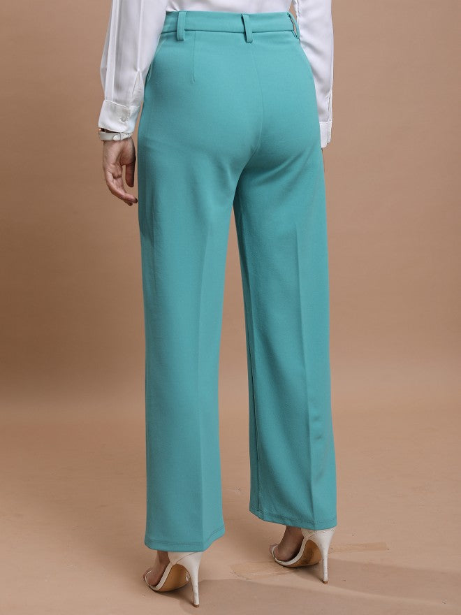 Ketch Women Sea Green Solid Flared Casual Trouser - Sage - Image 3