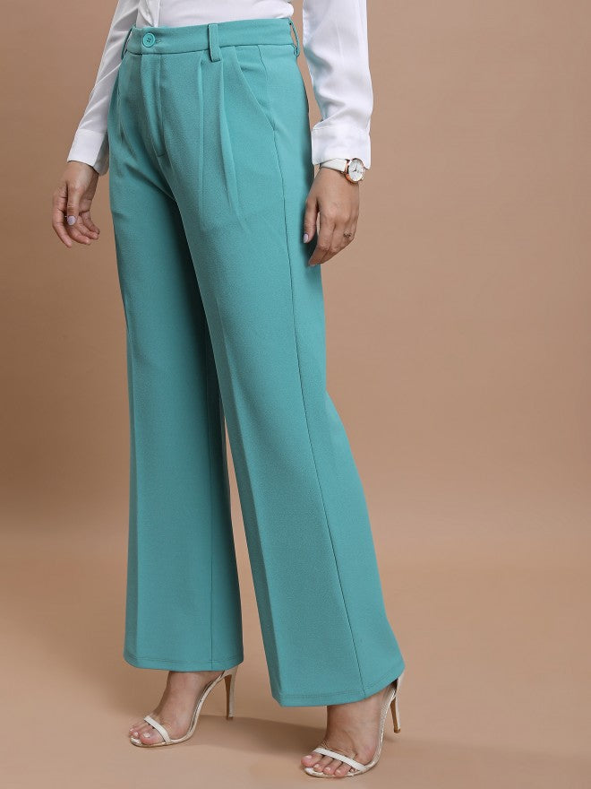 Ketch Women Sea Green Solid Flared Casual Trouser - Sage - Image 4