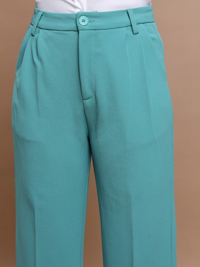 Ketch Women Sea Green Solid Flared Casual Trouser - Sage - Image 5