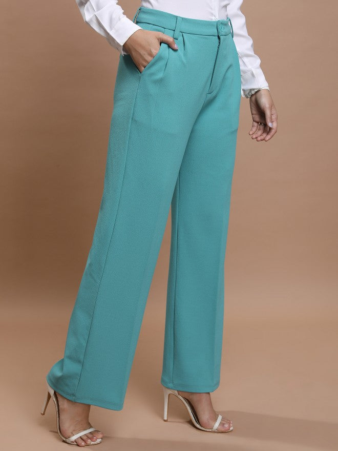 Ketch Women Sea Green Solid Flared Casual Trouser - Sage - Image 6