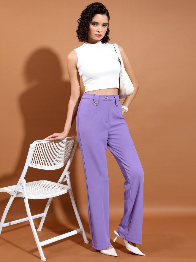 Ketch Women Purple Solid Straight Fit Casual Trouser - Purple - Image 2