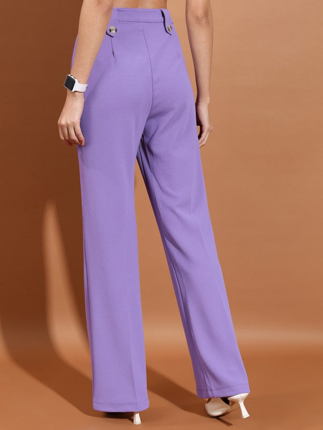 Ketch Women Purple Solid Straight Fit Casual Trouser - Purple - Image 3