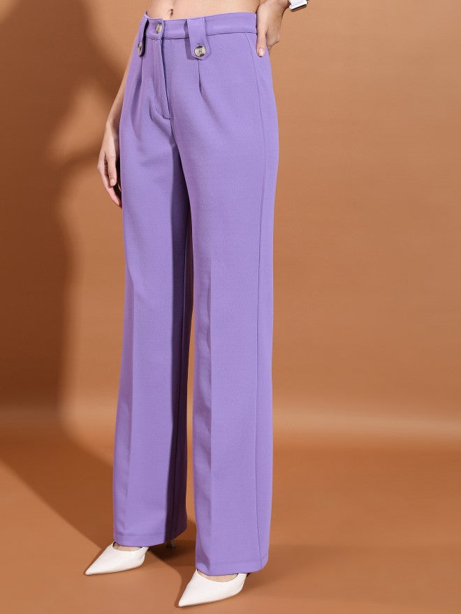 Ketch Women Purple Solid Straight Fit Casual Trouser - Purple - Image 4