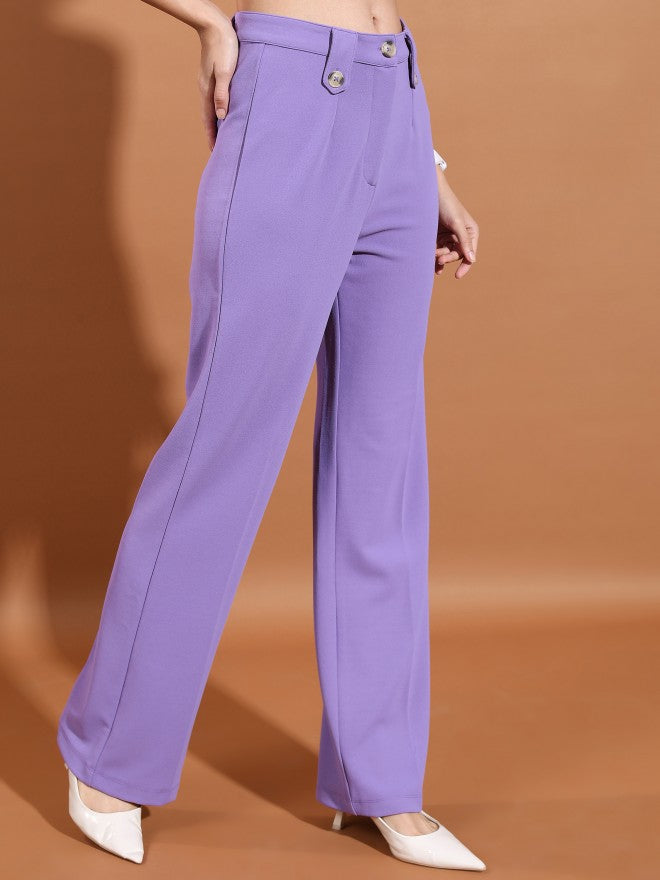 Ketch Women Purple Solid Straight Fit Casual Trouser - Purple - Image 6