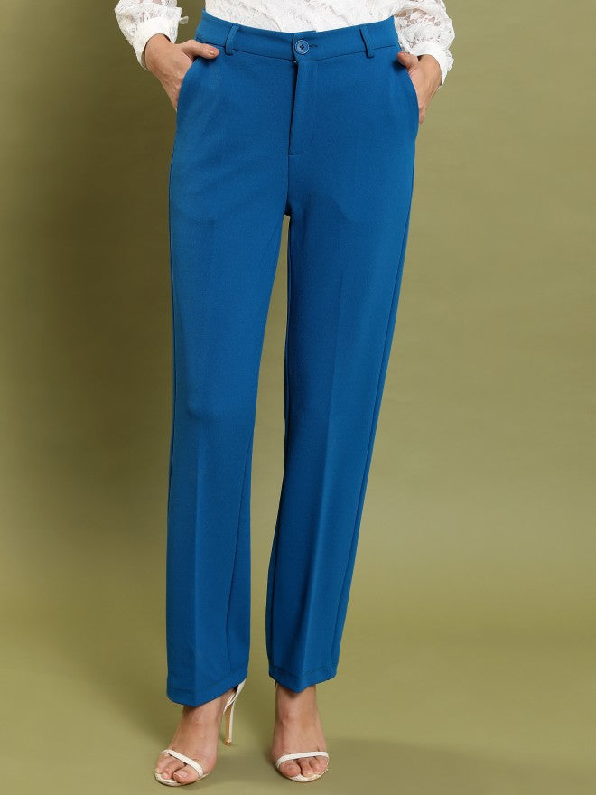 Ketch Women Teal Regular Fit Solid Casual Trouser - Teal - Image 1