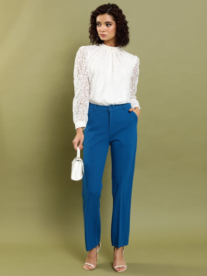 Ketch Women Teal Regular Fit Solid Casual Trouser - Teal - Image 2