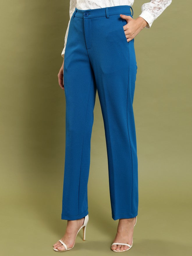 Ketch Women Teal Regular Fit Solid Casual Trouser - Teal - Image 4