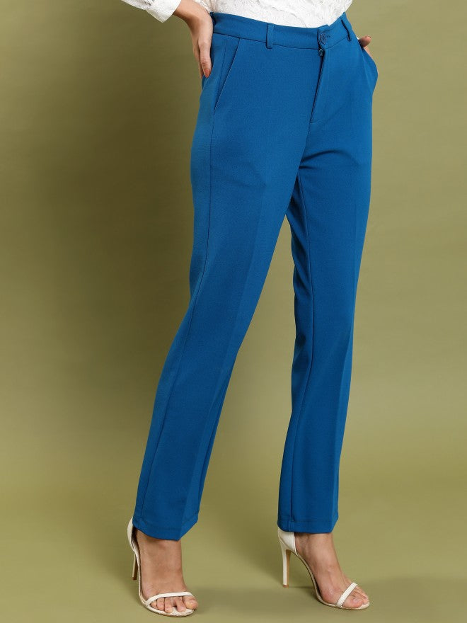 Ketch Women Teal Regular Fit Solid Casual Trouser - Teal - Image 6