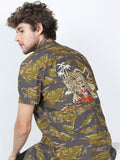 Mens Olive Slim Fit Printed Casual Shirt - Olive - Image 1