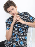 Ketch Mens Black/White Slim Fit Printed Casual Shirt - Black - Image 1