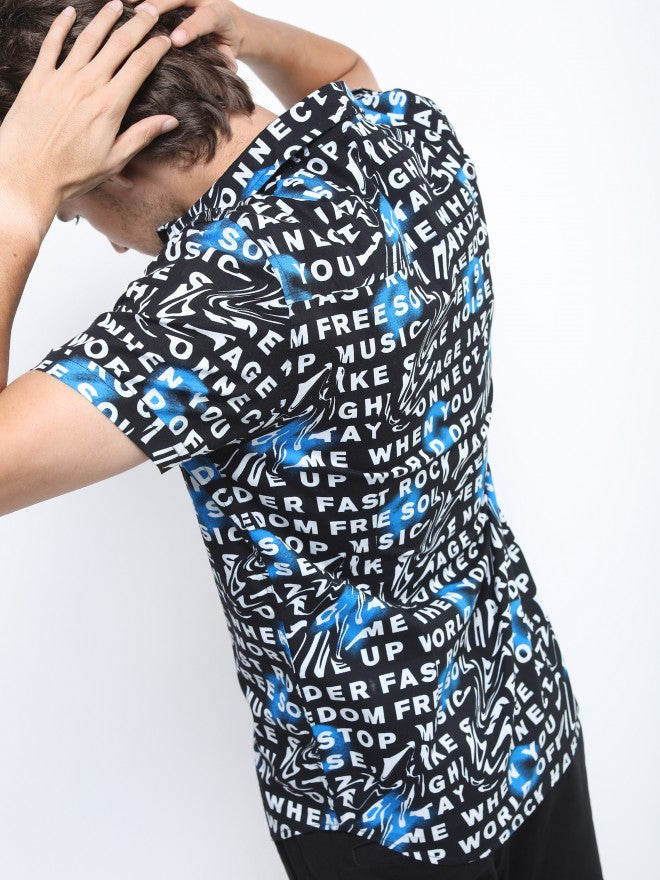 Ketch Mens Black/White Slim Fit Printed Casual Shirt - Black - Image 3