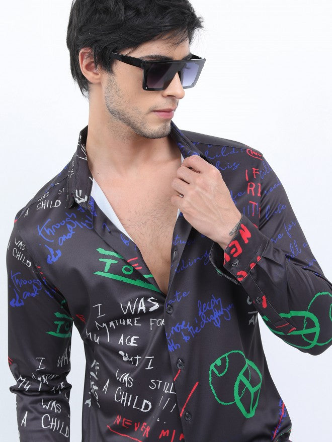 Ketch Men Black Printed Slim Fit Casual Shirt - Black - Image 1