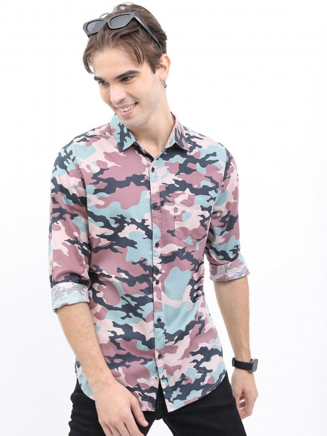 Ketch Men Grey/Pink Slim Fit Printed Casual Shirt - Multi - Image 1