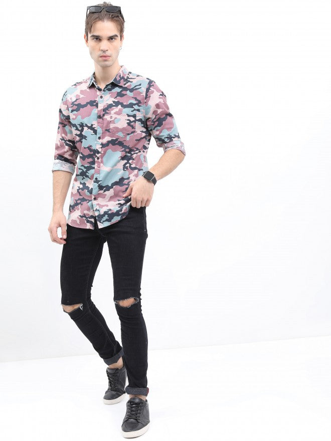 Ketch Men Grey/Pink Slim Fit Printed Casual Shirt - Multi - Image 2
