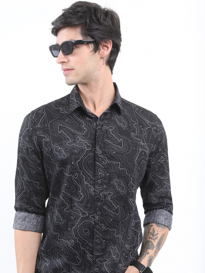 Ketch Men Black Slim Fit Printed Casual Shirt - Black - Image 1