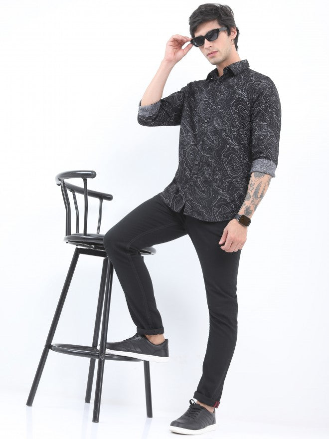 Ketch Men Black Slim Fit Printed Casual Shirt - Black - Image 2