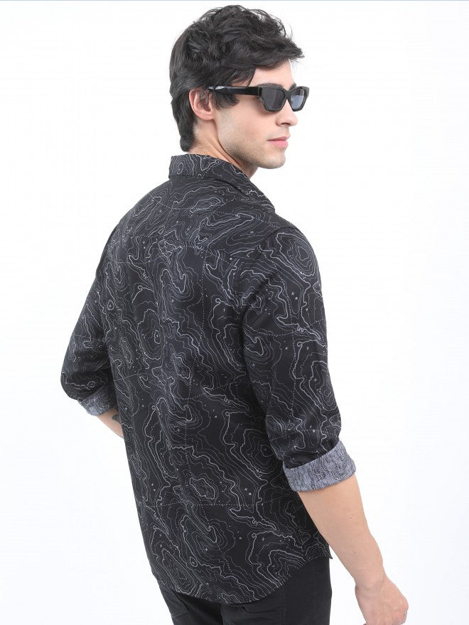Ketch Men Black Slim Fit Printed Casual Shirt - Black - Image 3