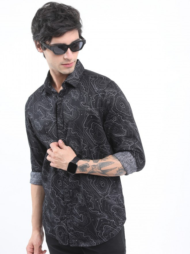 Ketch Men Black Slim Fit Printed Casual Shirt - Black - Image 4