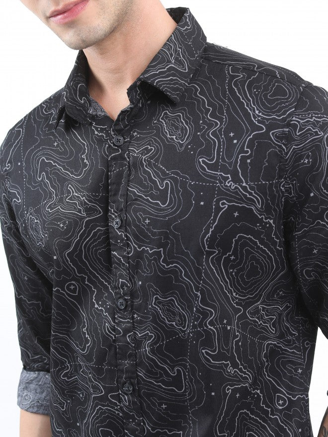 Ketch Men Black Slim Fit Printed Casual Shirt - Black - Image 5