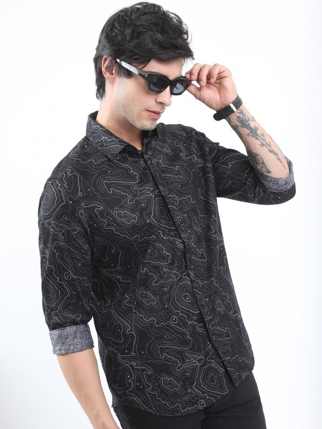 Ketch Men Black Slim Fit Printed Casual Shirt - Black - Image 6