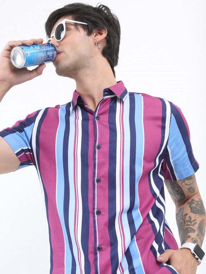 Ketch Men Pink Slim Fit Striped Casual Shirt - Pink - Image 1