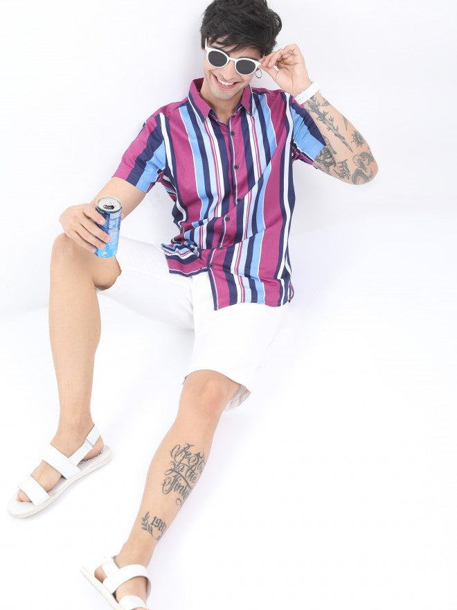 Ketch Men Pink Slim Fit Striped Casual Shirt - Pink - Image 2