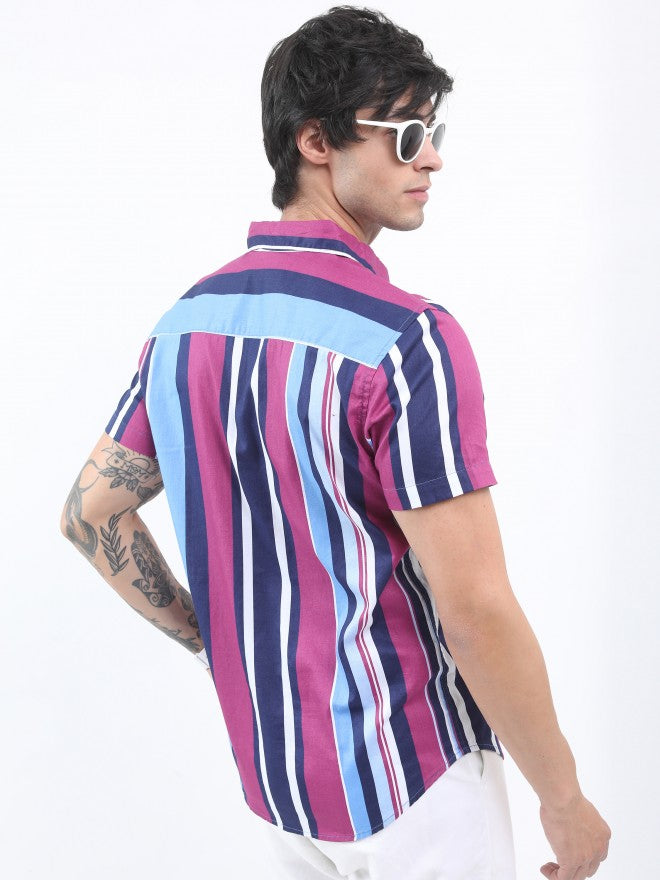 Ketch Men Pink Slim Fit Striped Casual Shirt - Pink - Image 3