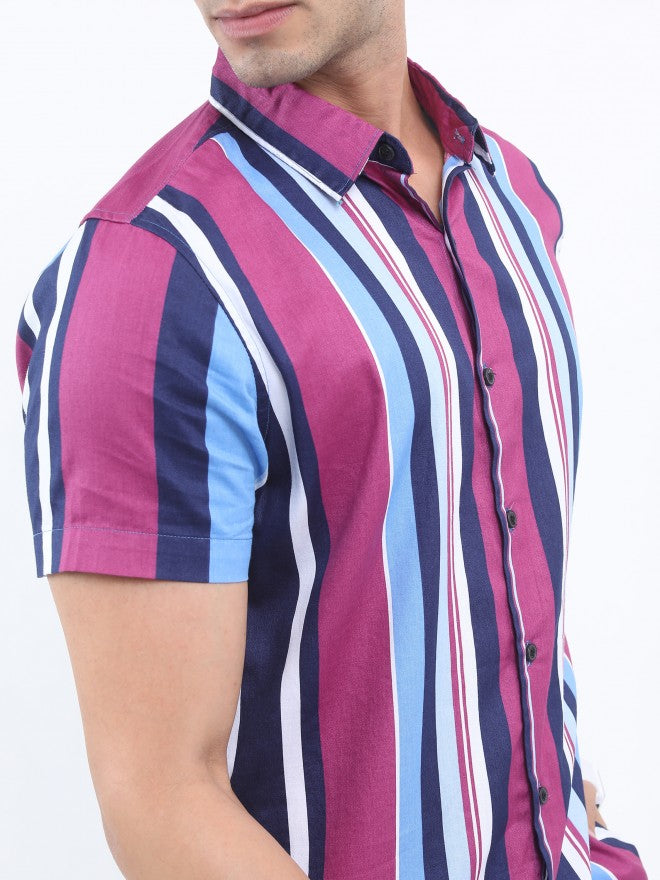 Ketch Men Pink Slim Fit Striped Casual Shirt - Pink - Image 5