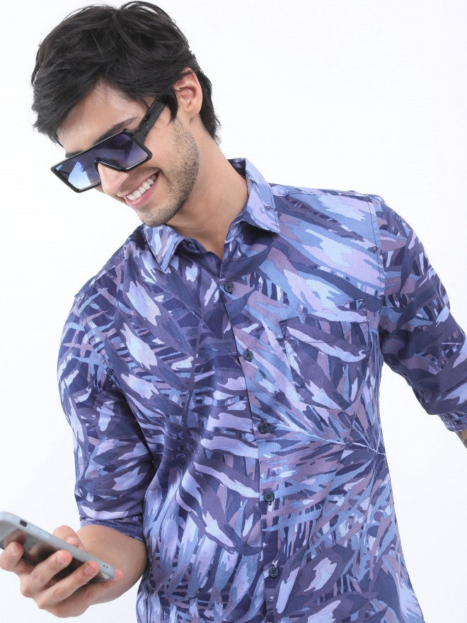 Ketch Men Navy Printed Slim Fit Casual Shirt - Navy Blue - Image 1