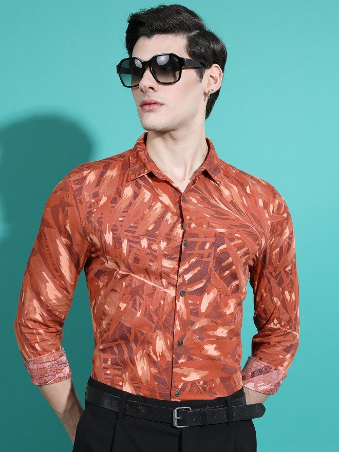 Ketch Men Terracotta Printed Slim Fit Casual Shirts - Terracotta - Image 1