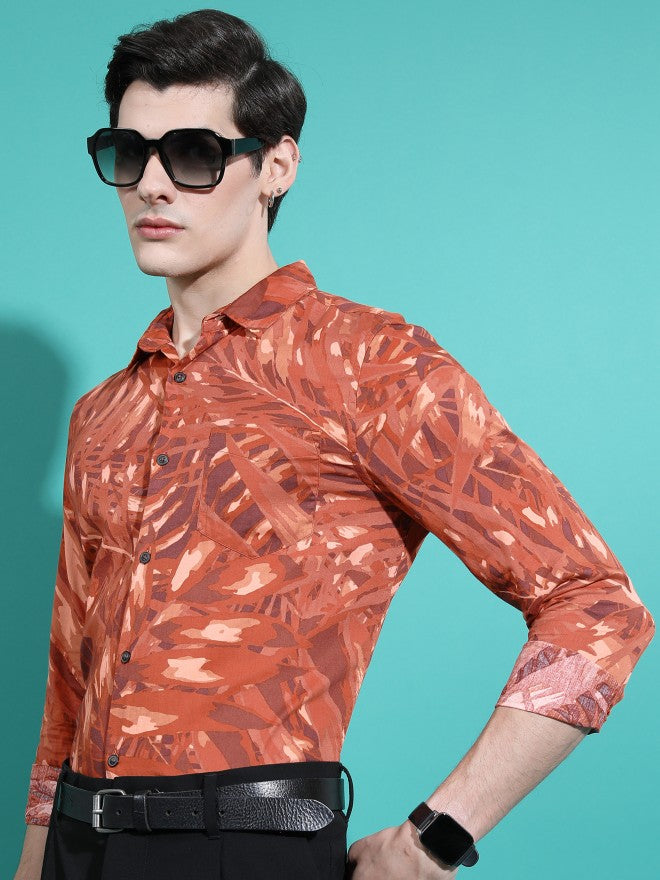 Ketch Men Terracotta Printed Slim Fit Casual Shirts - Terracotta - Image 4