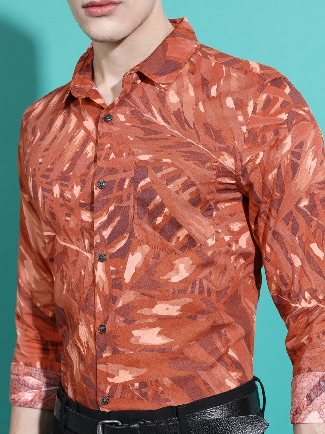 Ketch Men Terracotta Printed Slim Fit Casual Shirts - Terracotta - Image 5