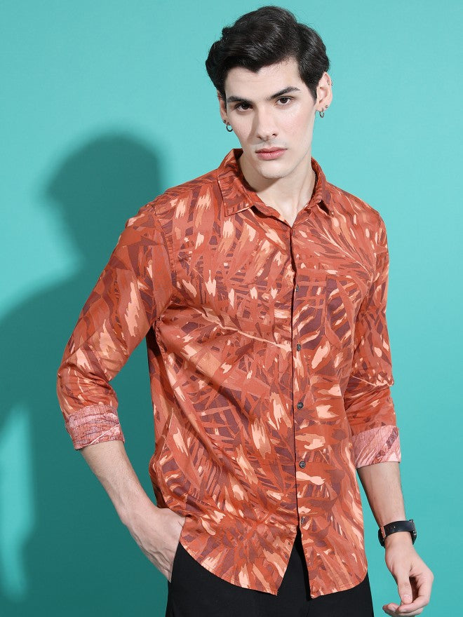 Ketch Men Terracotta Printed Slim Fit Casual Shirts - Terracotta - Image 6