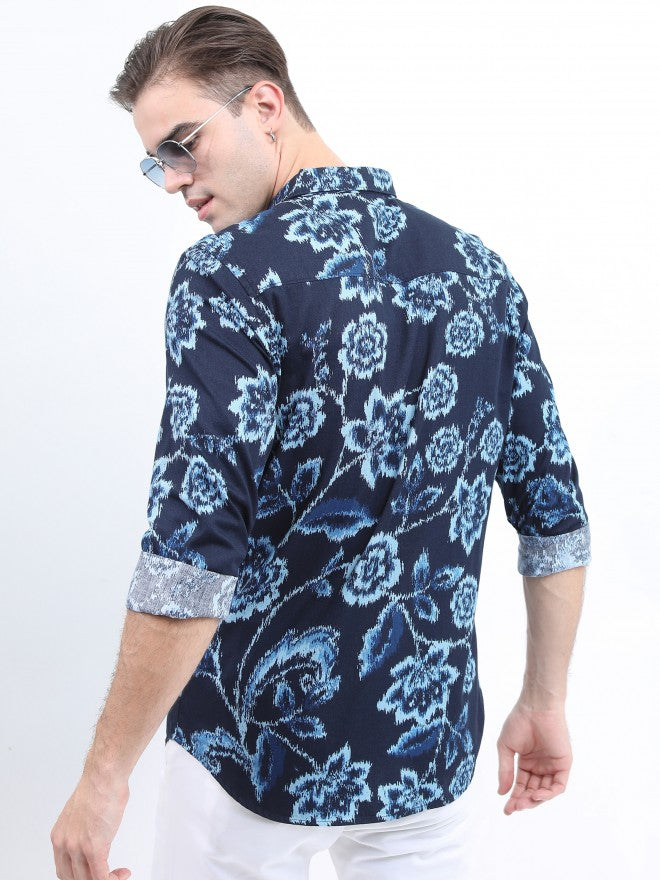 Ketch Men Navy Printed Slim Fit Casual Shirt - Navy Blue - Image 3