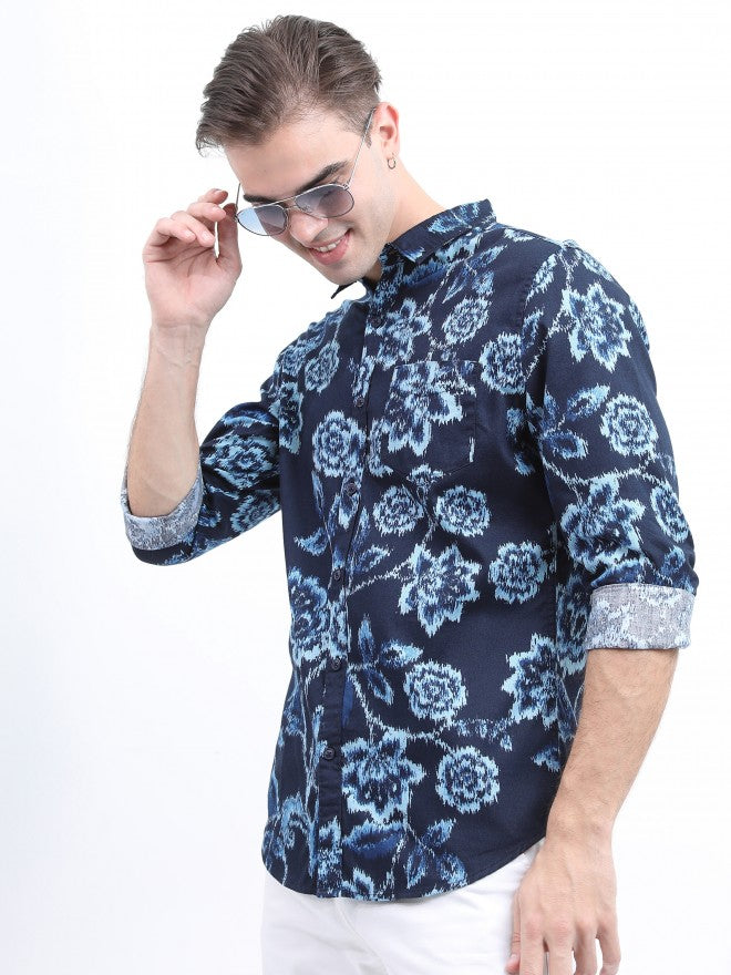 Ketch Men Navy Printed Slim Fit Casual Shirt - Navy Blue - Image 4
