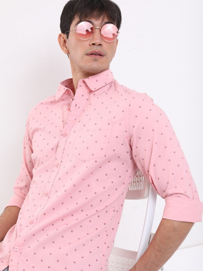 Ketch Men Pink Printed Slim Fit Casual Shirt - Pink - Image 1