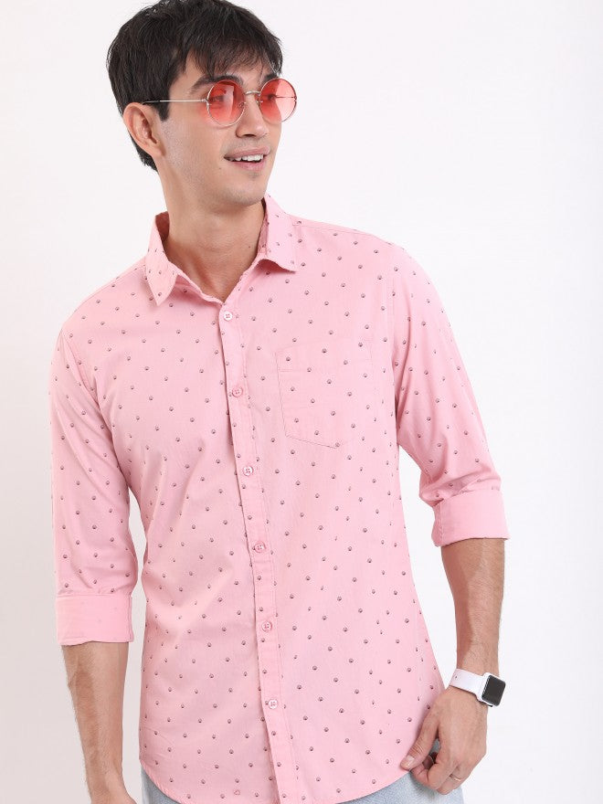 Ketch Men Pink Printed Slim Fit Casual Shirt - Pink - Image 4