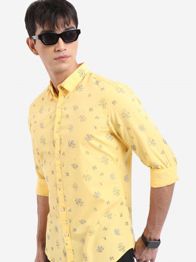 Ketch Men Yellow Printed Slim Fit Casual Shirt - Yellow - Image 1