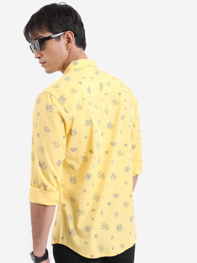 Ketch Men Yellow Printed Slim Fit Casual Shirt - Yellow - Image 3
