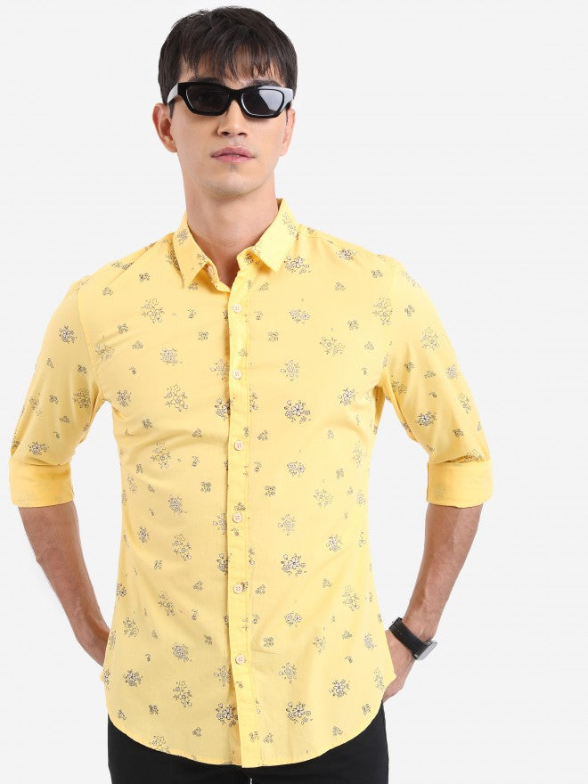 Ketch Men Yellow Printed Slim Fit Casual Shirt - Yellow - Image 4