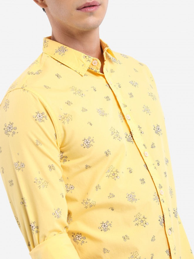 Ketch Men Yellow Printed Slim Fit Casual Shirt - Yellow - Image 5